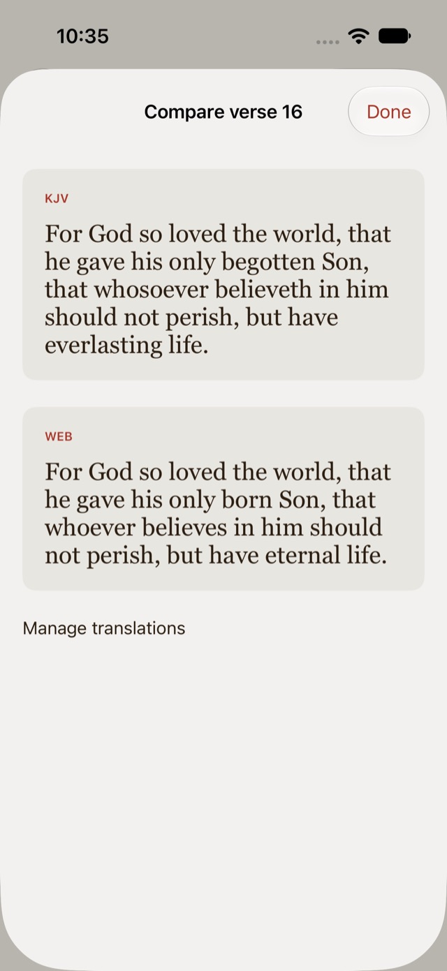 Compare verse 16 sheet showing John 3:16 in the King James Version above the same verse in the World English Bible
